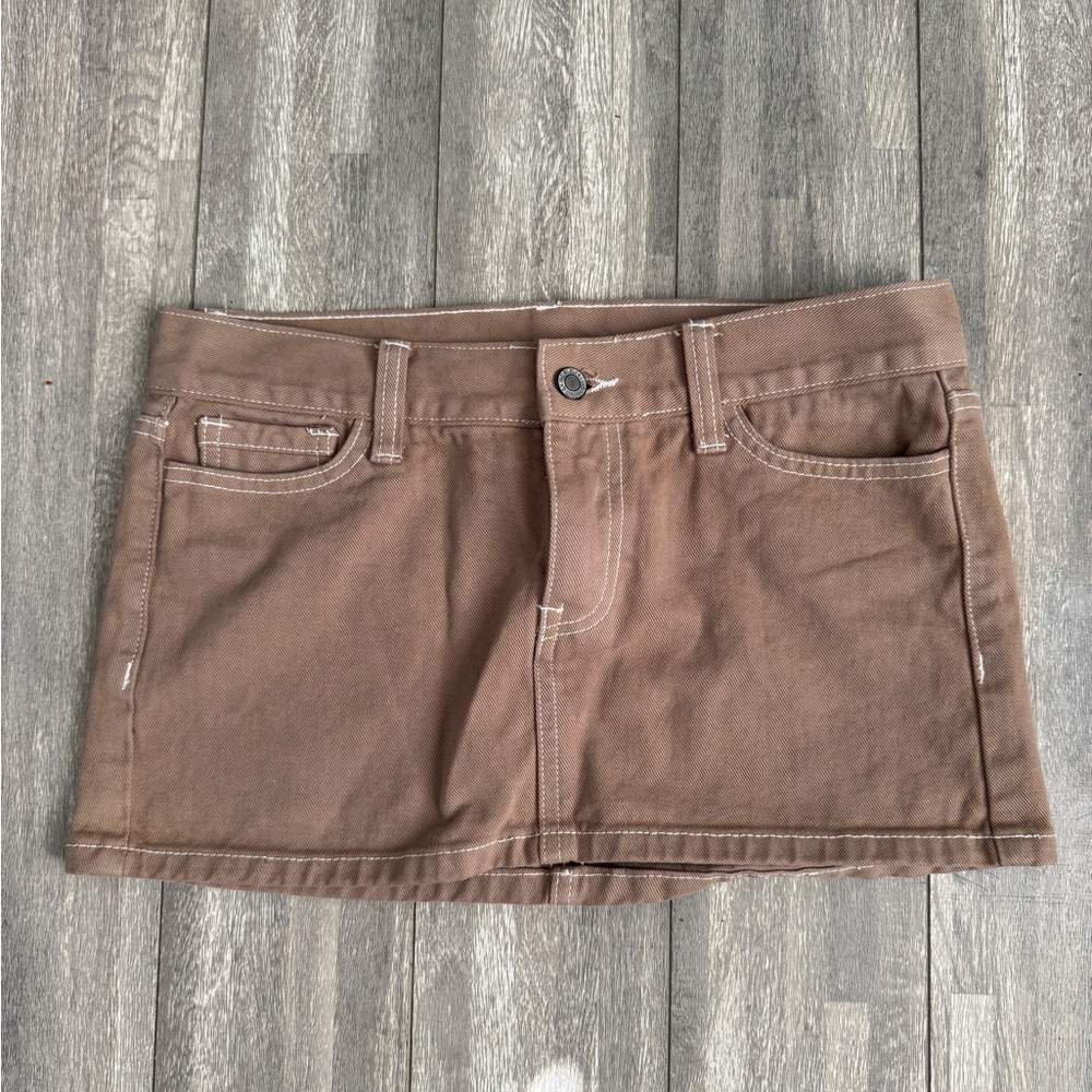 Classic Brown Denim Mini Skirt Brandy Melville